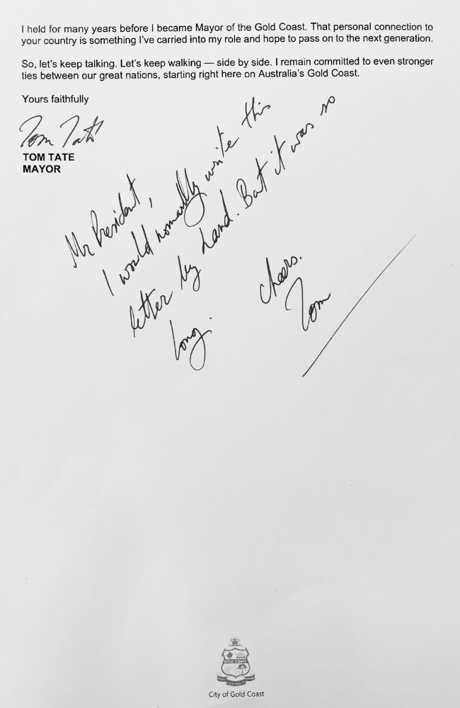 Page three of Mayor Tom Tate’s letter to President Donald Trump.