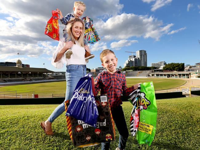 Christie Bryant with Arlo, 3, and Luca, 5. Picture: Steve Pohlner/AAP