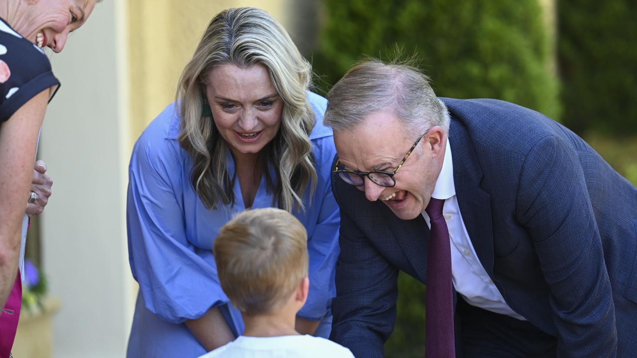 Prime Minister Anthony Albanese and partner Jodie Haydon at a function at the Lodge. Picture: NewsWire / Martin Ollman