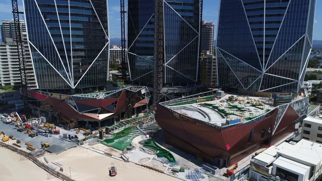 Aerial view of Jewel worksite after workers walked off the job. Picture Glenn Hampson