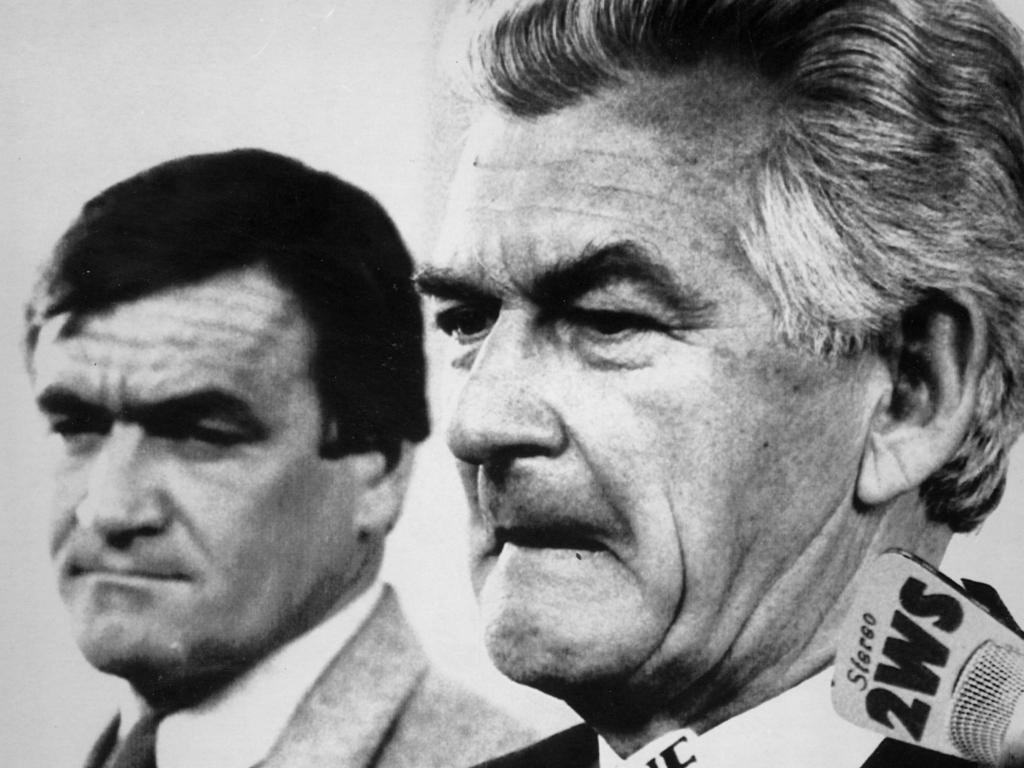 Barrie Cassidy (left) as Bob Hawke’s press secretary in 1988. Picture: MARS