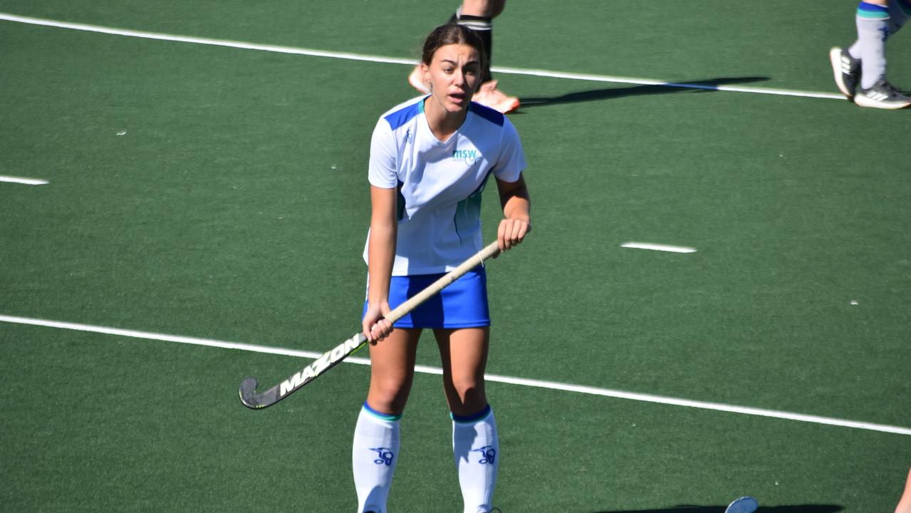 Metro South West player calls out during her match at the NSW U-18's Girls Hockey Championships.