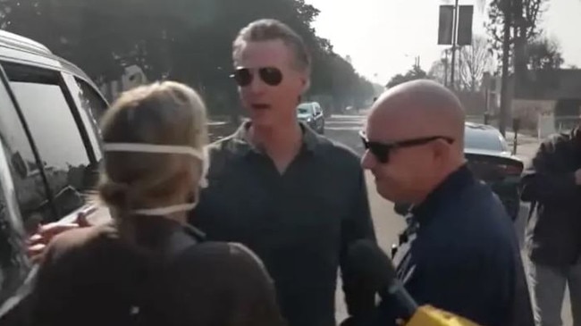 Los Angeles mother Rachel Dervish confronted confronted California Gov. Gavin Newsom and demanding to know what he was doing about the wildfires. Governor claimed he was calling President Biden for federal support, but couldn’t get reception. MUST CREDIT SKY NEWS