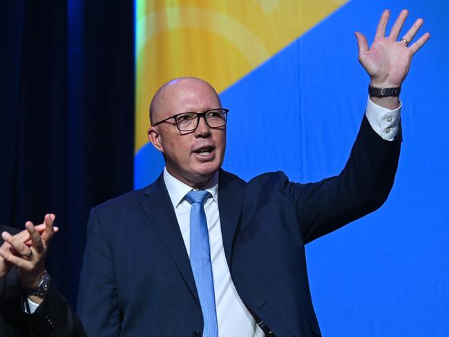 BRISBANE, AUSTRALIA - NewsWire Photos - JULY 6, 2024.Federal Opposition Leader Peter Dutton (right) is applauded by Queensland Opposition Leader David Crisafulli during the LNP Convention in Brisbane. Picture: Dan Peled / NewsWire