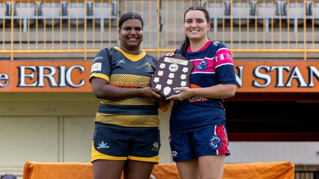 Ellie Niki and Dailene Doyle ahead of the 2024-25 Darwin Rugby grand finals. Picture: Pema Tamang Pakhrin