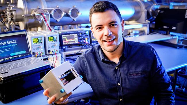 Neumann Space head of engineering Adrien Doucet in a test facility for a plasma propulsion unit at Lot Fourteen. Picture: Mike Burton