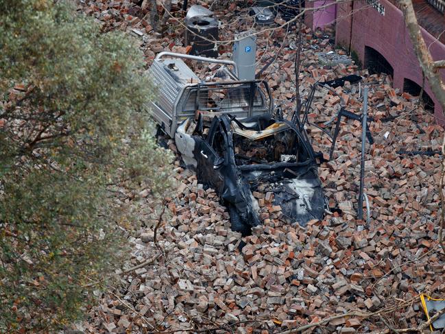 SYDNEY, AUSTRALIA - NewsWire Photos MAY 26, 2023: Bricks and debris on Randle Street, Surry Hills, after a fire caused a building to collapse on Thursday. Picture: NCA NewsWire / Nikki Short