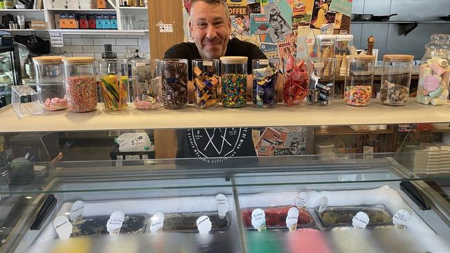 Bedford Coffee Co owner Dave Keyser offers 12 different flavours of homemade ice-cream at his Ringwood East cafe. Picture: Kiel Egging.