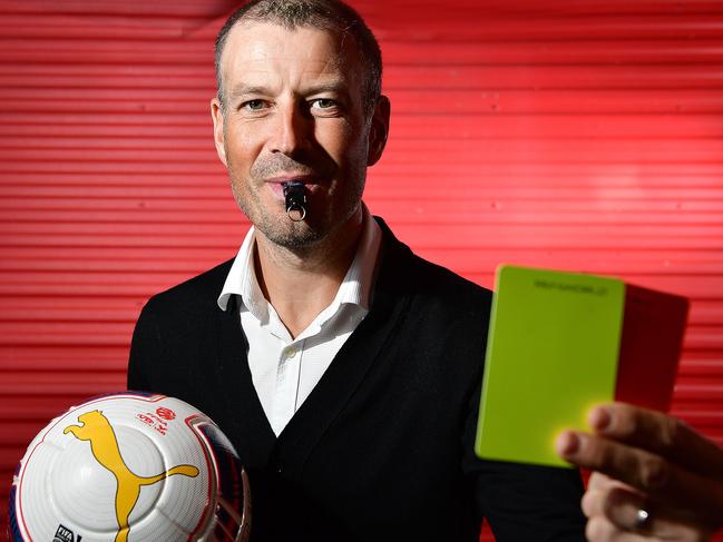 High profile English Premier League and European Champions League soccer referee Mark Clattenburg is in Adelaide speaking to our local soccer referees. Pictured at Coopers Stadium, Hindmarsh.picture: Bianca De Marchi