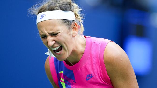 Victoria Azarenka of Belarus reacts in the third set.