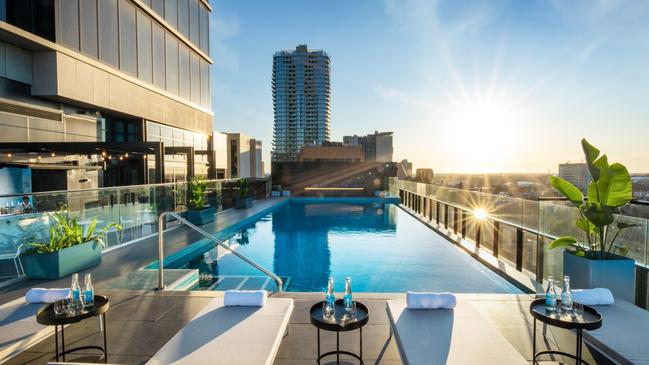 The pool deck at the new Crowne Plaza Adelaide, which is owned by Adelaide-based Kyren Group.