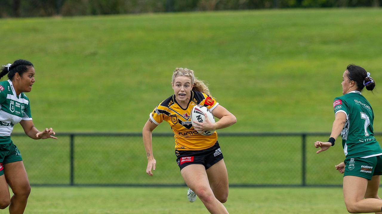 Rising female rugby league talent Lila Parr in action for the Sunshine Coast Falcons under-19s team. Picture: Phil Bradeley.