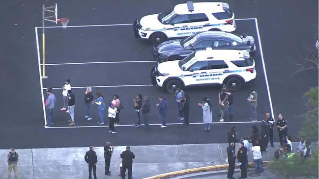 Police at the scene of the school after the shooting on Friday, local time. Picture: ABC4