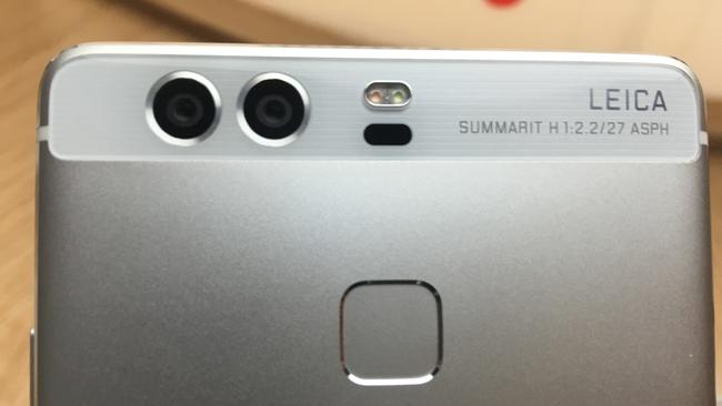 Dual lenses on the Huawei P9 smartphone. One records in colour, the other in black &amp; white.