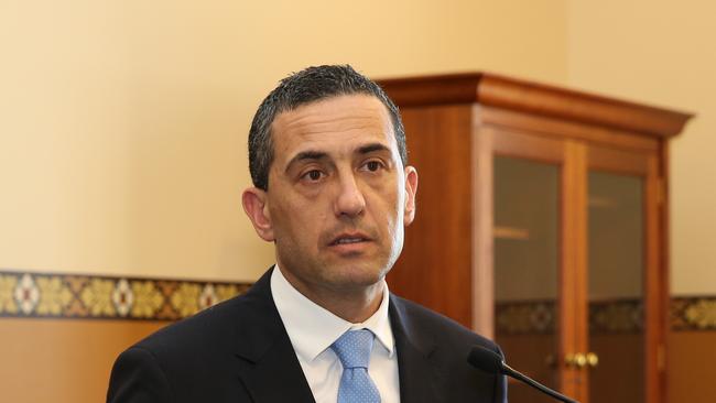 Press conference and Leaving by the stairs in the Parliament House balcony room. Treasure Tom Koutsantonis to give public apology over his behaviour related to the Gillman deal. Photographer Emma Brasier