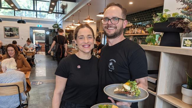 Heathmont cafe Milk and Wine Co's owners Beth Hancock and Derek Hitt. Picture: Kiel Egging.