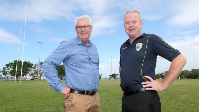 Sports Gold Coast chairman Geoff Smith and Gold Coast United chairman Danny Maher.