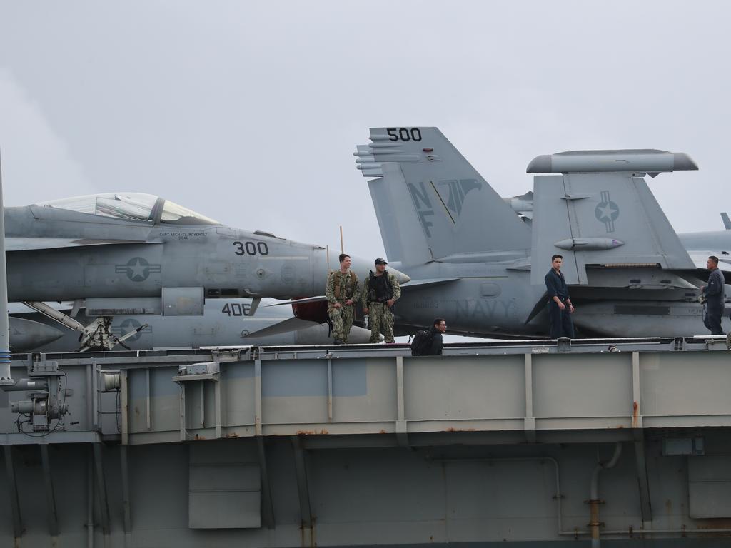 The USS Ronald Reagan arrives in Brisbane. Pic Peter Wallis