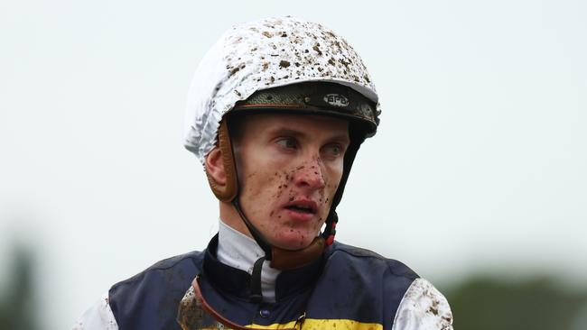 Chad Schofield was a little worried after spotting Sir Lucan a big start before charging home to win the Gosford Gold Cup at Newcastle. Picture: Getty Images