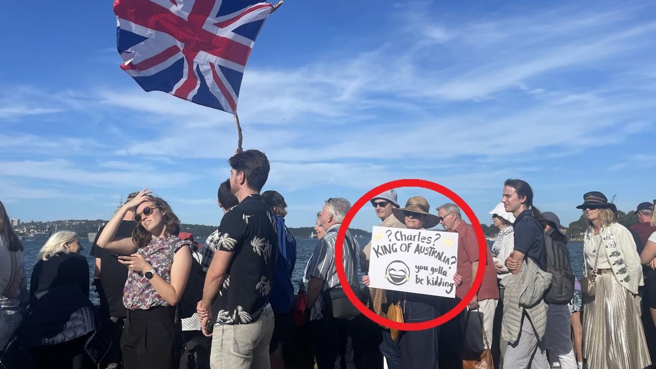 A small group of protesters at the Sydney Opera House.