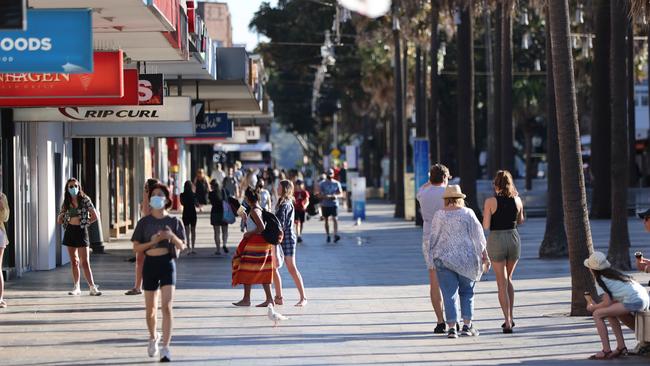 People out on The Corso in Manly last month. Picture: Damian Shaw