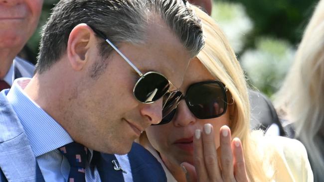 US Attorney-General Pam Bondi (R) and US Secretary of Defence Pete Hegseth speak during the National Day of Prayer event. Picture; AFP.