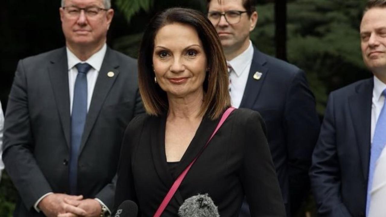 Rosanna Natoli fronts the media after meeting government ministers in Brisbane.