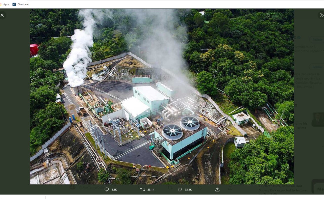 President Bukele said a state-owned geothermal electric company is offering its facilities for the project. Picture: @nayibbukele/Twitter