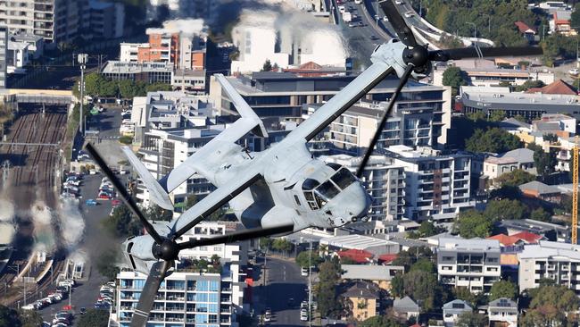 V-22 Osprey flying over Brisbane. Picture: Liam Kidston