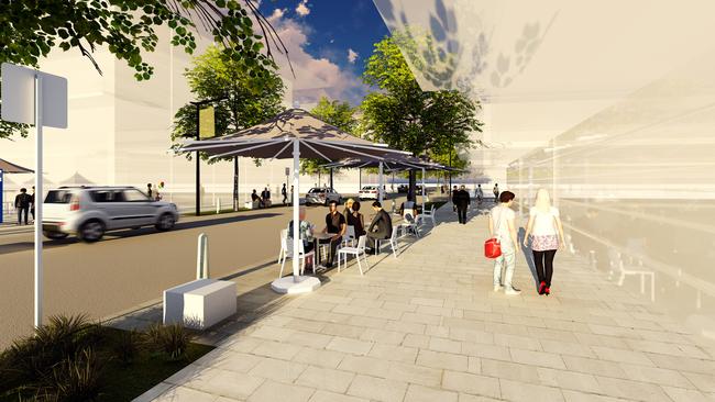 An artist’s impression of Albert Road and its new high street with eateries. Image: GHD