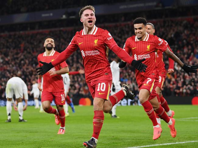 Alexis Mac Allister celebrates scoring Liverpool's opening goal. Picture: Getty