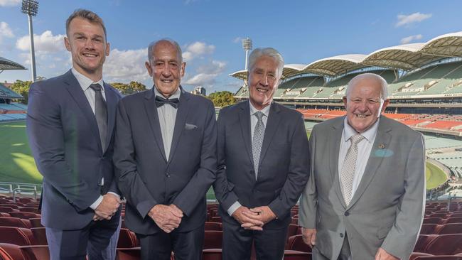 Robbie Gray, Alfie Trebilcock, Brian Cunningham and John Cahill ahead of the Port Adelaide Hall of Fame/season launch. At the Adelaide Oval.  Pictured on 14th FEB 2025. Picture: Ben Clark