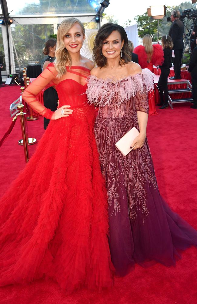 The Project co-hosts Carrie Bickmore and Lisa Wilkinson on the red carpet at the 2019 Logie Awards. Picture: AAP Image/Darren England