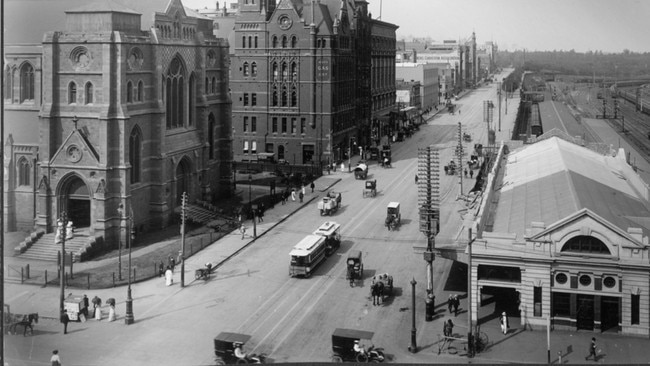 Am early 20th Century photograph, taken from the top of Flinders St Station, shows Princes Bridge Station on the opposite corner. Picture: State Library of Victoria