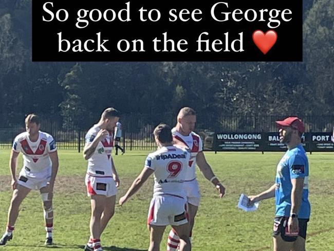 George Burgess has been photographed “back on the field”. Picture: Instagram