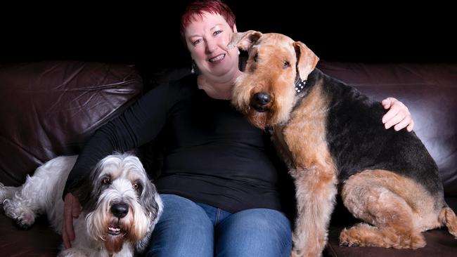 Paw Behaviour owner Jennifer Wilcox and her dogs Audrey the Petit Basset Griffon Vendeen (left) Milton the Airedale (right). Picture: supplied