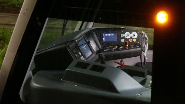 The driver’s compartment on a tram being tested. Picture: Bill Hearne