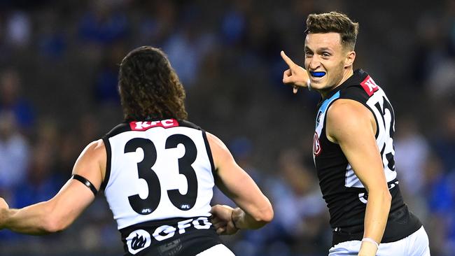 Orazio Fantasia celebrates kicking one of four goals in Round 1. Picture: Getty Images