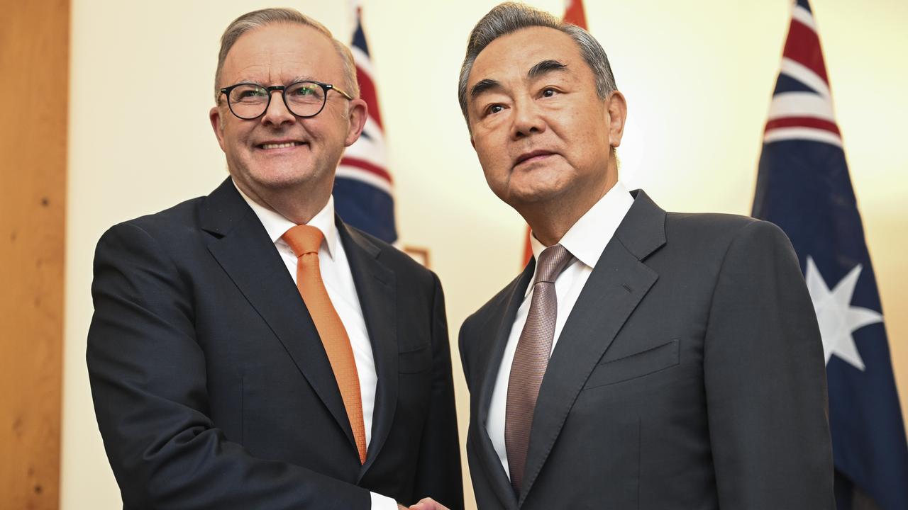 Prime Minister, Anthony Albanese meets with China's Foreign Minister and Director of the Office of the Central Commission for Foreign Affairs Wang Yi at Parliament House in Canberra. Picture: NCA NewsWire/Martin Ollman