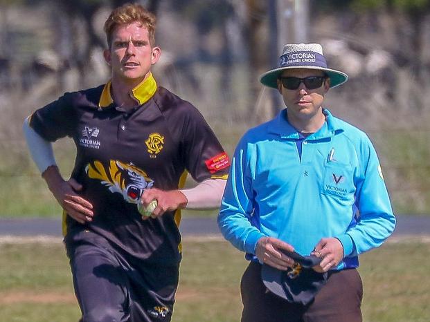 Monash Tigers Dutch paceman Fred Klaassen steams in. Picture: Monash Tigers.