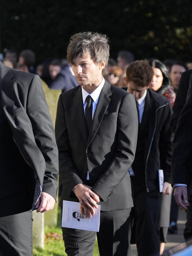 Louis Tomlinson (centre) after the funeral service. Picture: PA Images via Getty Images