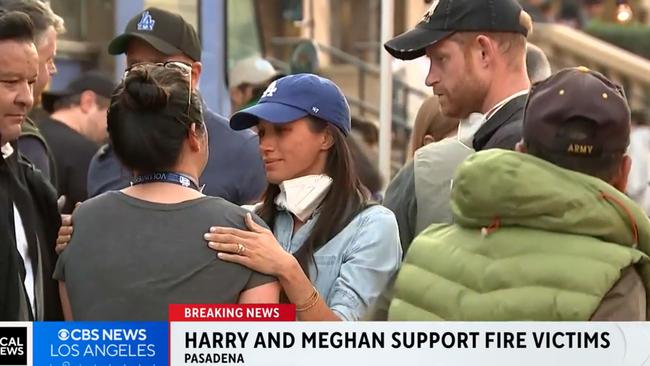 Meghan and Harry were branded ‘disaster tourists’ after meeting victims of the Los Angeles fires. Picture: CBS