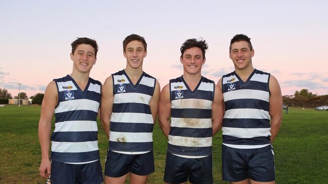 The Donnan brothers, from left, Wade, Kane, Trent and Joel played together for the first time at senior level for Wommelang in 2015. Wade and Trent have since won Feeny Medals in the North Central league for Sea Lake-Nandaly. Picture: Philip Down