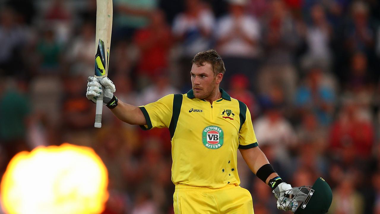 Aaron Finch was the first cricketer to score 150 runs in a T20 international. (Photo by Paul Gilham/Getty Images)