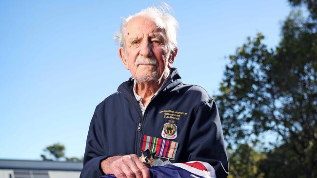 Ninety-nine-year-old WWII Veteran Donald Downie, who will be marching on Anzac Day. Picture: Tim Hunter.