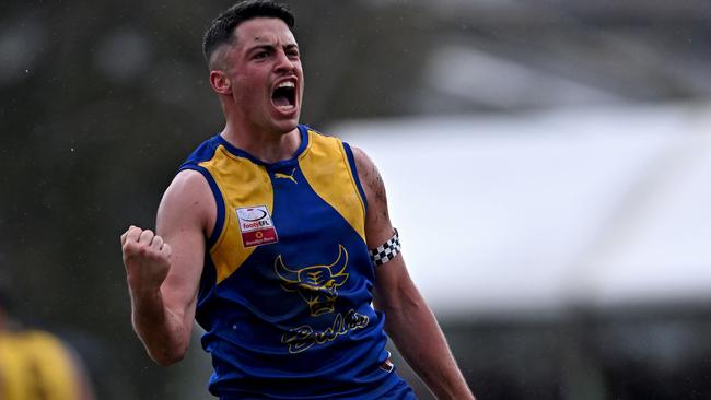 Jordan Marson celebrates a goal during the 2022 EFNL Premier Division GF. Picture: Andy Brownbill