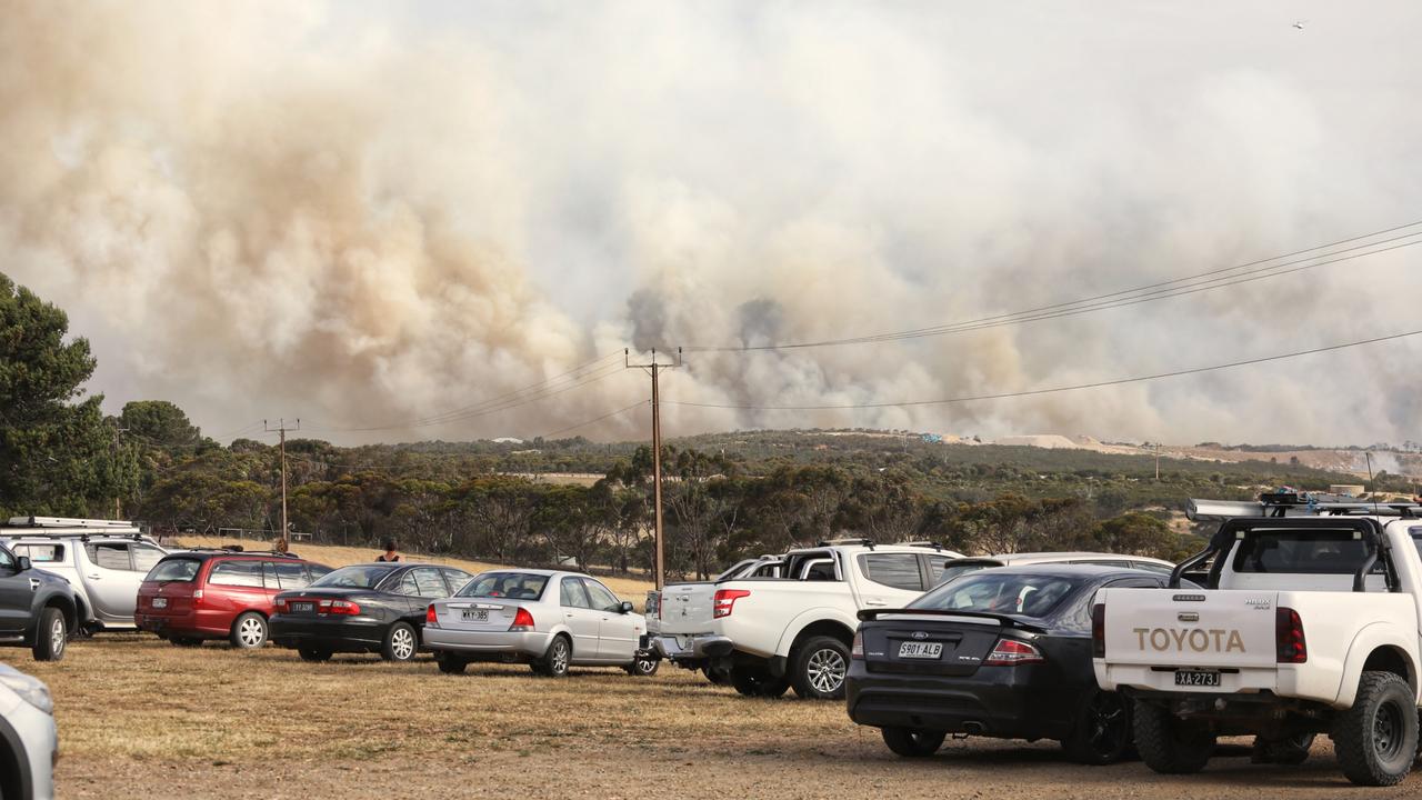 Smoke over Port Lincoln as the fire took hold on Monday evening. Picture: Robert Lang