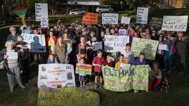 The community reacts last week to Nillumbik Council's plan to sell the Eltham Shire office site. Picture: George Salpigtidis