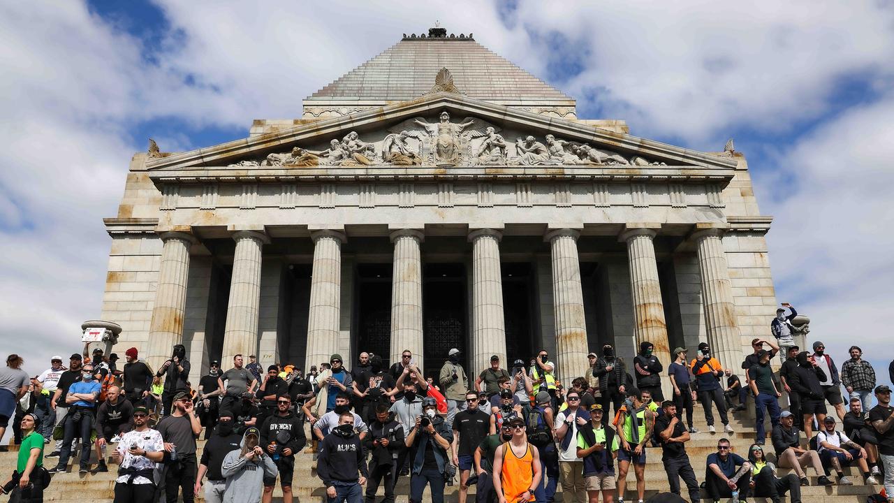 Protesters gathered at the Shrine of Remembrance on Wednesday. Picture: NCA NewsWire / Ian Currie sWire / Ian Currie