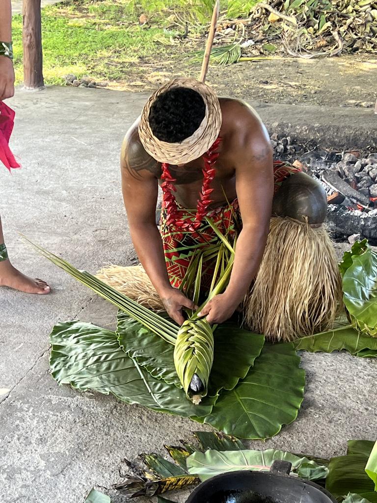 Food is prepared to be cooked in the umu. Pic: Supplied